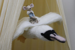 Flying Swan Mobile with Maileg Prince Mouse. - Jacob's Montessori