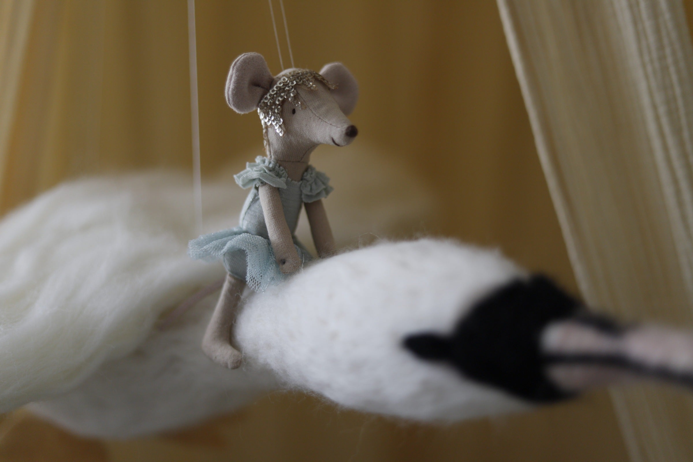 Flying Swan Mobile with Maileg Swan Lake Mouse. - Jacob's Montessori